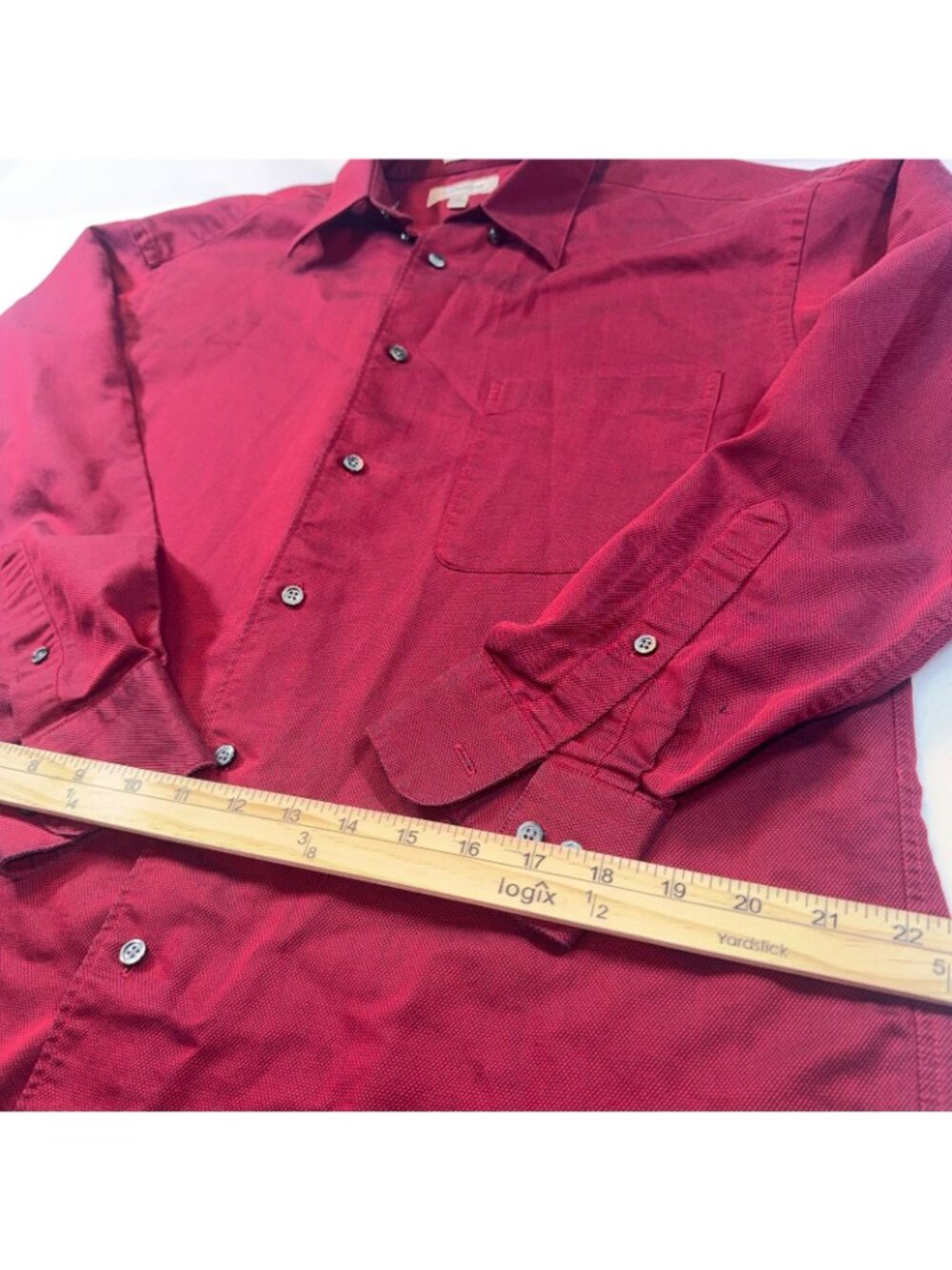 Claiborne Men's Dress Shirt 16 32/33 Red Long Sleeve Button Up Office Work - Picture 7 of 8